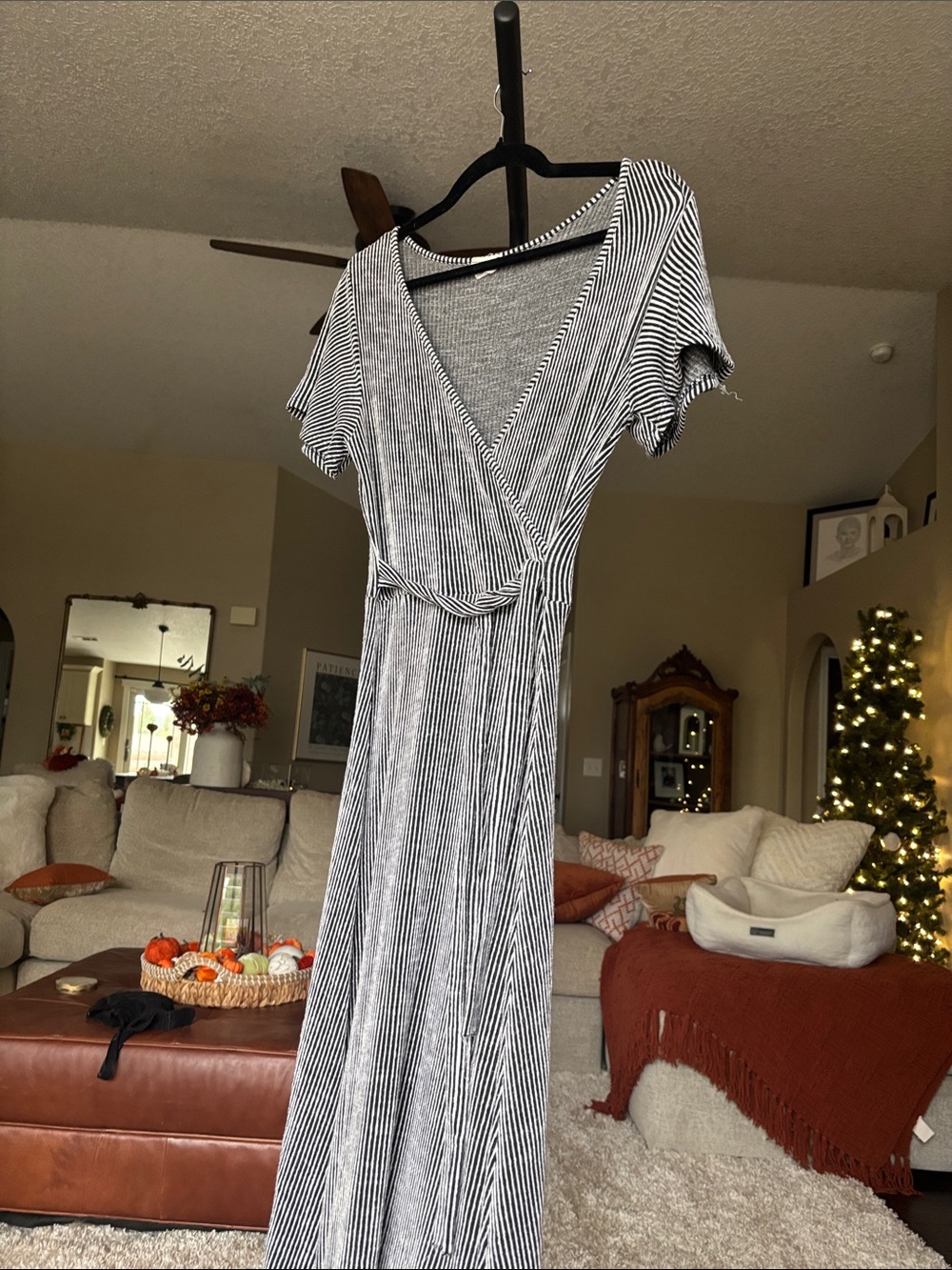 Caution To The Wind Black and White Striped Wrap Maxi Dress